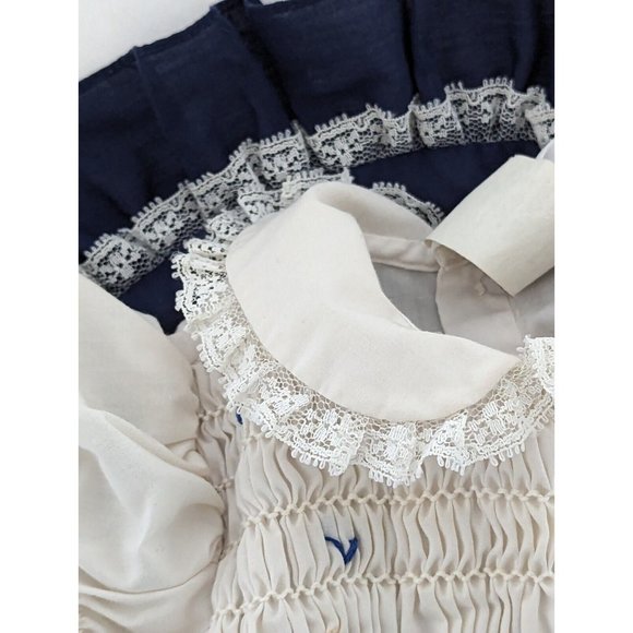 Vintage Nana's Pet Smocked Lace Collar Dress Size 12 Months Blue White Ducks - Picture 7 of 12